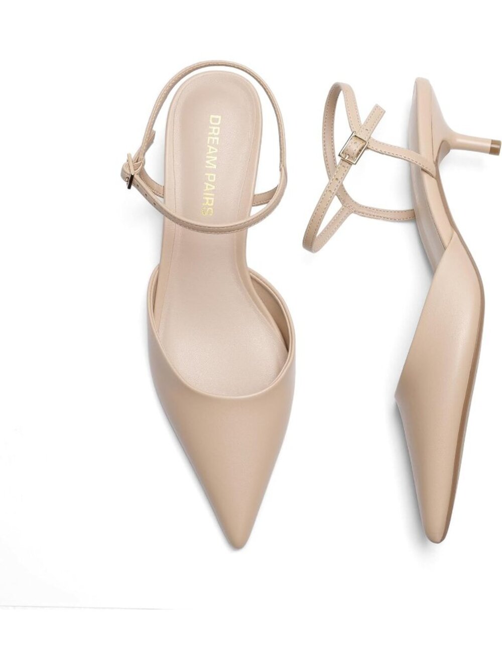 Women's Nude Pointed Closed Toe Low Stiletto Pumps Comfortable Kitten Heel